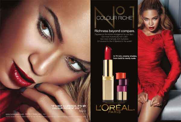 Beyonce Knowles Loreal makeup beauty celebrity endorsements
