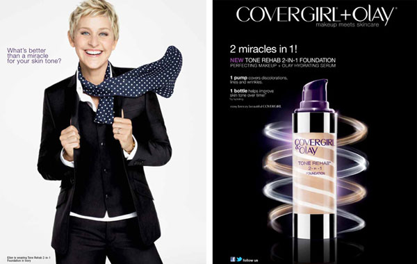 Ellen DeGeneres CoverGirl Olay 2013 celebrity endorsement ads