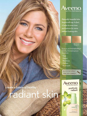 Jennifer Aniston for Aveeno celebrity endorsement ads