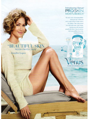 Jennifer Lopez Venus ProSkin celebrity endorsements